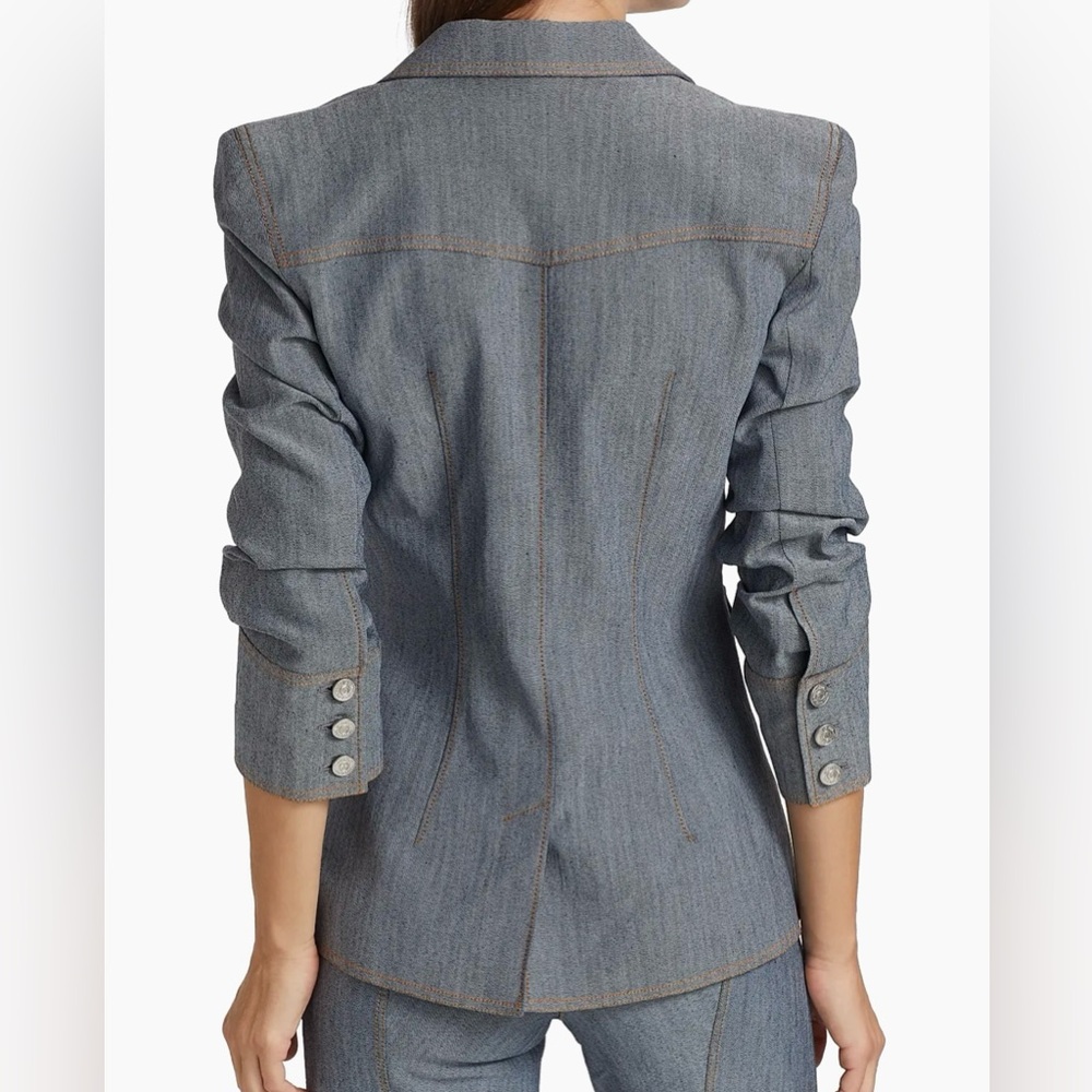 5 à 7 Cinq à Sept Louisa Grey Denim Notch Lapel Gathered Sleeve Blazer Jacket 6 - Picture 3 of 13